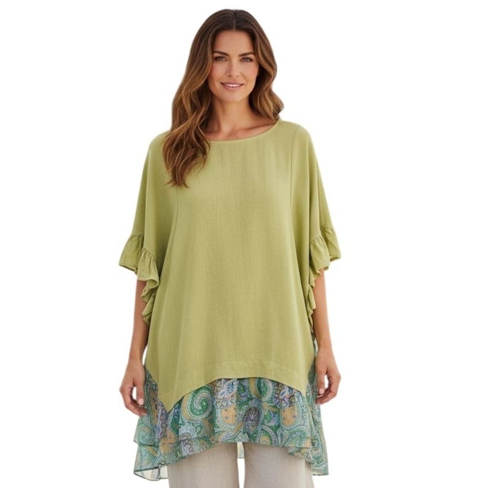 Umgee Women's size‎ Large Linen Chiffon Flowy Boho Casual Preppy Summer Tunic